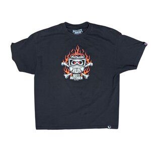 Rusty Butcher Graphic T-Shirt Black X-Large Skull Flame STAINED